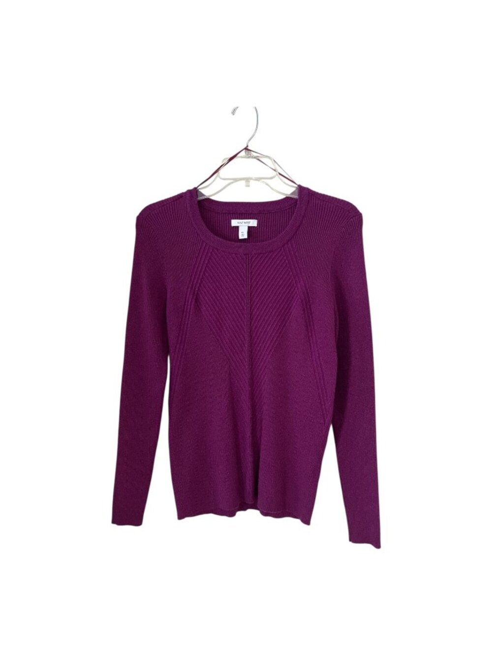 Nine West Women's Purple Ribbed Metallic Knit Sweater XL Long Sleeve Pullover